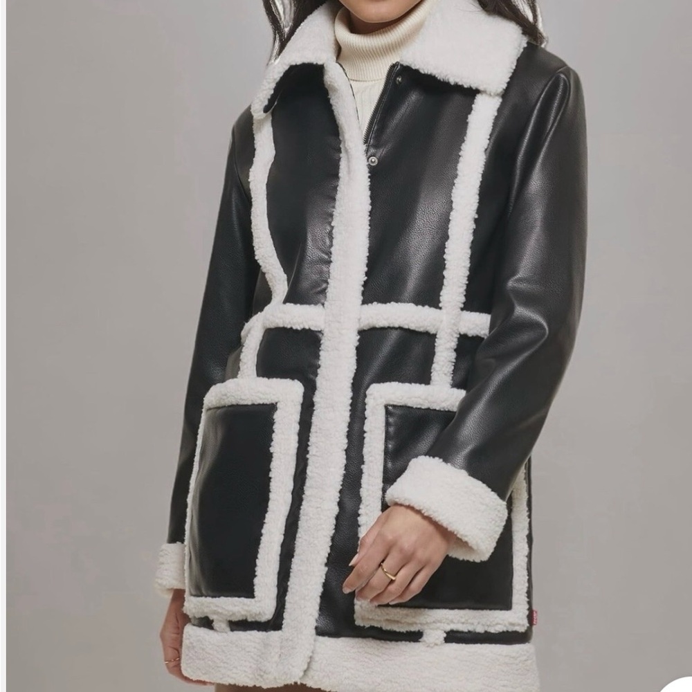 Levis Women's Black and White Shearling Coat